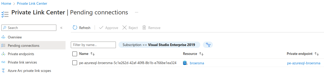 Pending Azure SQL Private Endpoint Connection